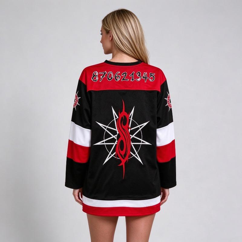 9 Point Star Hockey Jersey SlipknotRock Band MERCH Sportswear Unisex Breathable TOP V-neck Long Sleeve Groove Metal Mesh Jersey