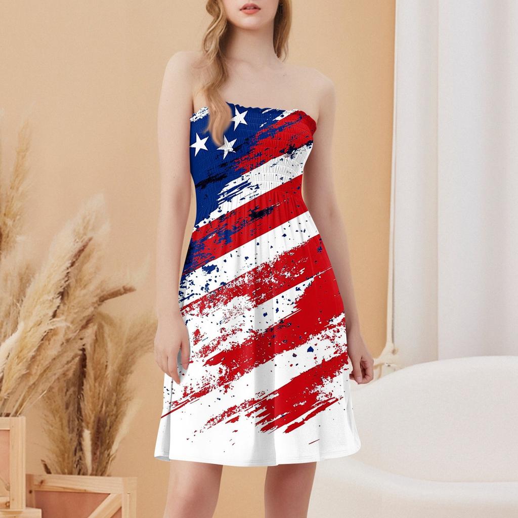 Fashionable Women's Casual Tube Top Print Sleeveless Dress