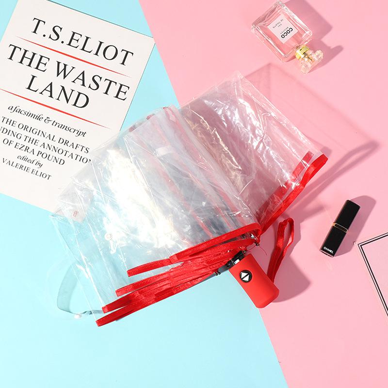 Fully Automatic Transparent Umbrella Fashion Durable Outdoor Triple Folding Rainproof Visual Clear Umbrella Outdoor Anti Wind