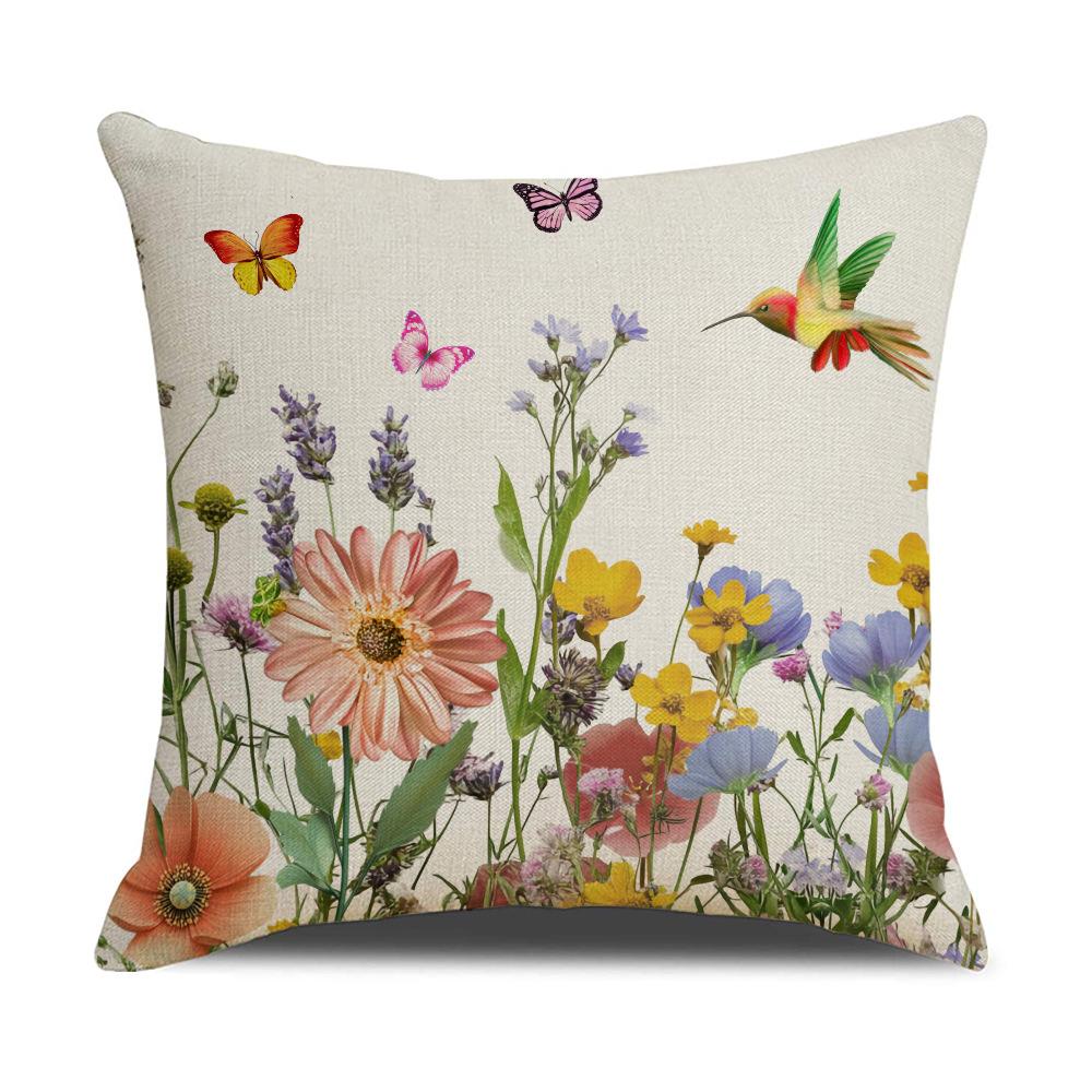 Spring and Summer Flower and Bird Print Pillowcase Modern Simple Living Room Decorative Sofa Cushion Cover Bedroom Pillow