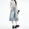 Trendy Summer Fresh Light Blue Loose Wide Leg Cropped Capri Denim Pants For Women Versatile Loose Straight Slimming Daily Wear