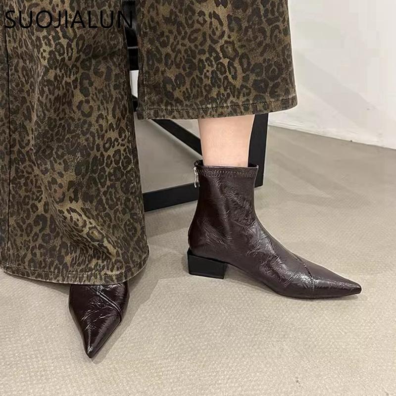 Winter New Brand Women Ankle Boots Fashion Pointed Toe Ladies Elegant Short Boots Square Low Heel Martins-boots