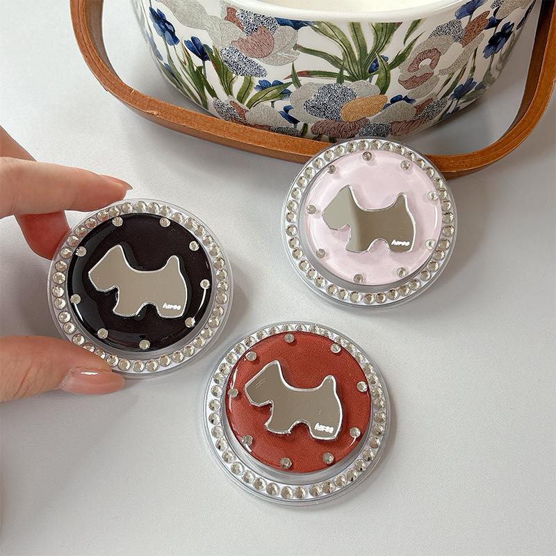 Rhinestone Puppy Mirror Magnetic Suction Solid Color Round Mobile Phone Airbag Bracket Retractable Wind Portable Ring Buckle