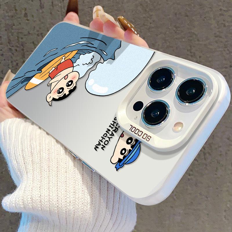Surfing Shin-chan Silver Drop-proof Phone Case for iPhone 11/12/13/15 Pro/16 - Cute & Trendy Design