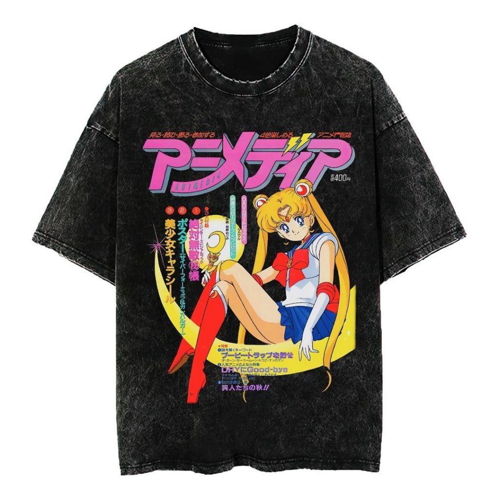 Anime Sailor Moon Printed Tshirt Mens and Womens Washed Tshirt High Quality Vintage Cotton Tshirt Harajuku YK Tops
