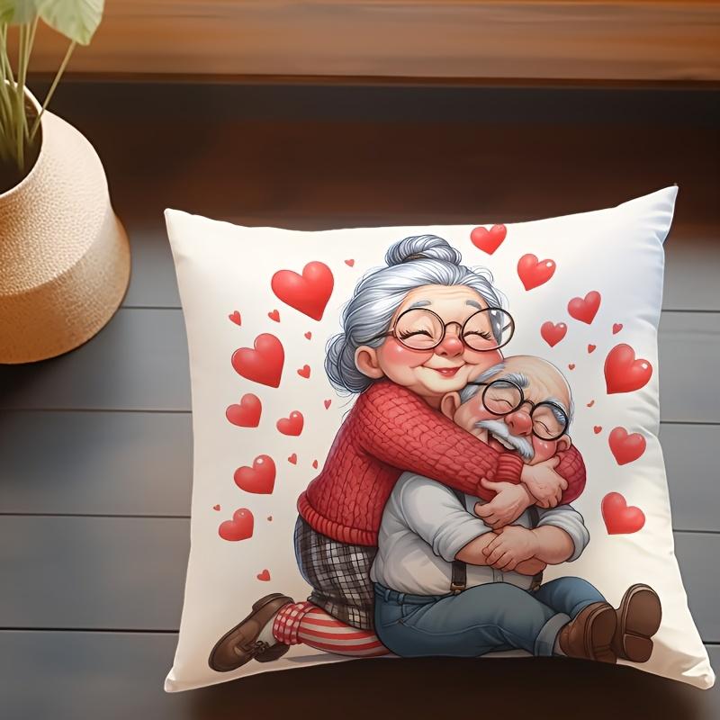 

Романтическая наволочка для пожилой пары - Мягкий плюшевый подарок, без вставки, дизайн с сердечками для домашнего декора, идеальный подарок на годовщину 16x16Inch