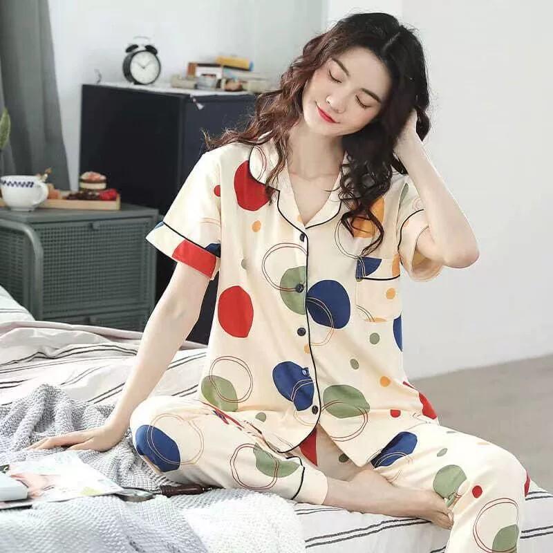 Pure cotton pajamas women's summer short-sleeved trousers two-piece set spring and summer loose casual loungewear can be worn outside