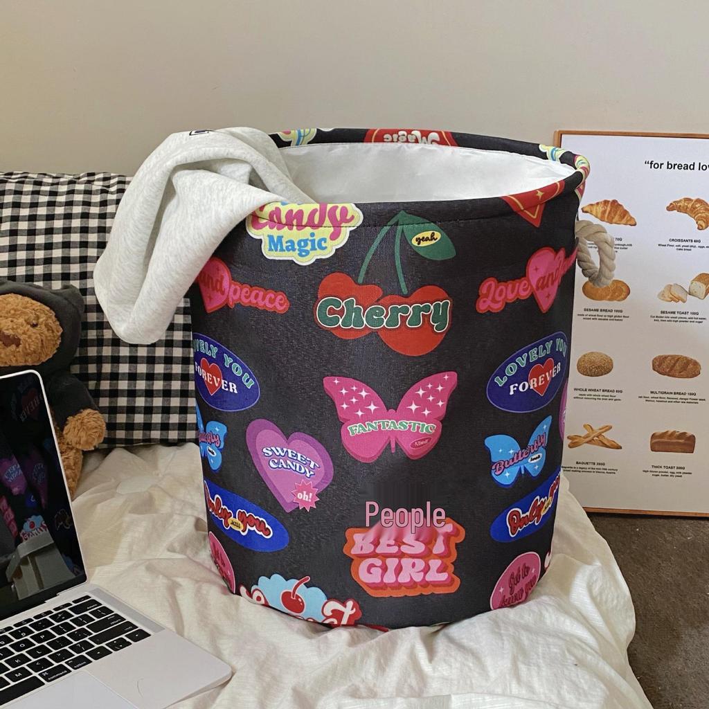Girly Cartoon Bear Laundry Basket - Large Capacity, Foldable Storage Bin for Clothes & Plush Toys