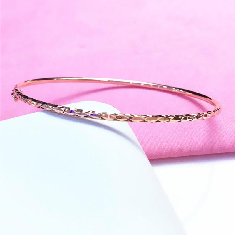 New 585 Purple Gold Plated 14K Rose Gold Geometric Shiny Bracelet for Women Slim Classic Charm Wedding Engagement Jewelry