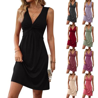 שמלת קיץ נשים ללא שרוולים עם צווארון וי, חזה קשור ומותן מכופתרת