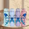 1PC Blue Gradient Butterfly Wing Print 750ml Color Plastic Sports Water Bottle Leakproof Flip Straw Lid Suitable for Sports Office Home Use
