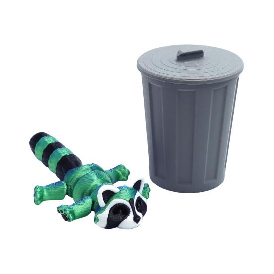 3D Printed Raccoon Figurine Movable Joints Raccoon Fidget Toy Trash Can with Articulated Raccoon Inside Desktop Decoration Ornament