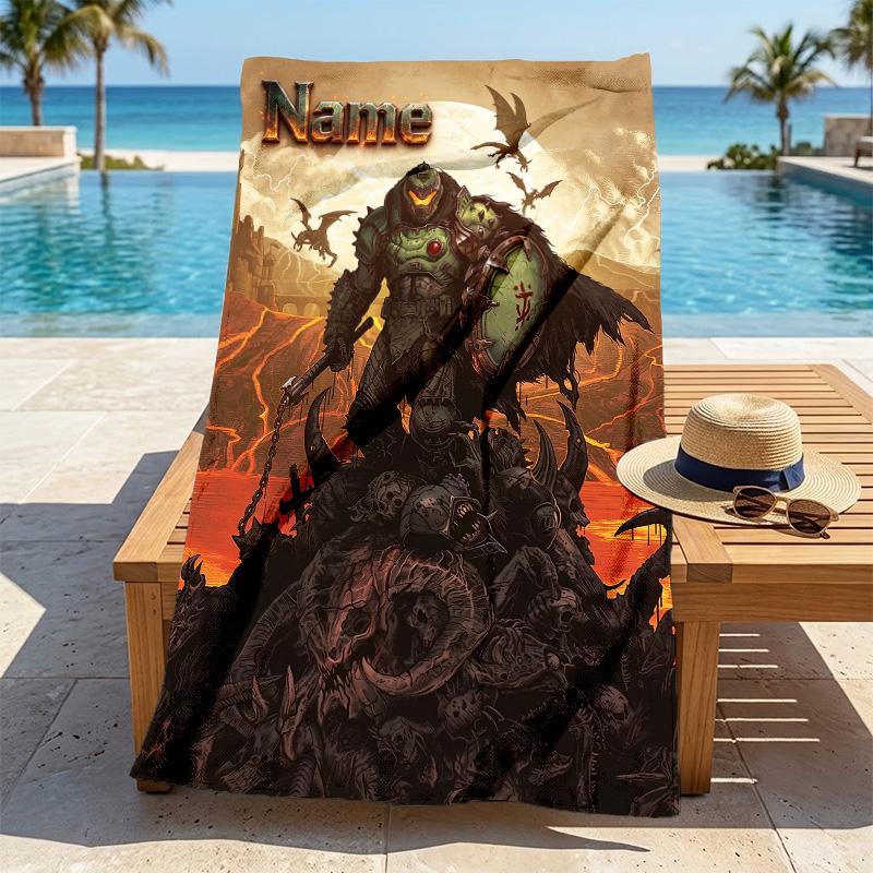 Custom Name Dark Warrior Stylish Digital Printing Beach Towel Quick‑Drying Absorbent Blanket for Beach Pool Gym Travel