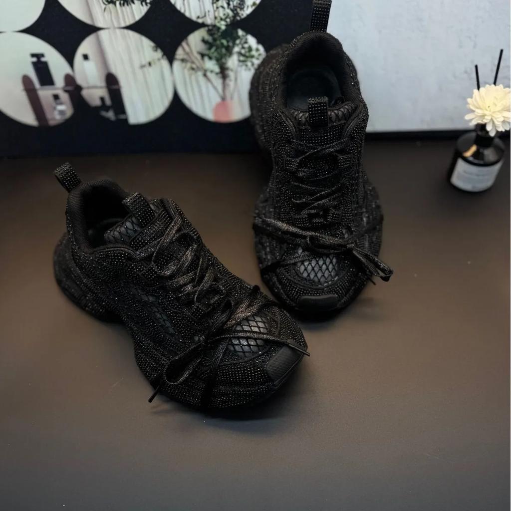 Dámské tenisky Bling Crystal Novinka Síťované platformové boty s kamínky Dad Shoes Módní lesklé dámské sportovní boty Dámské mokasíny