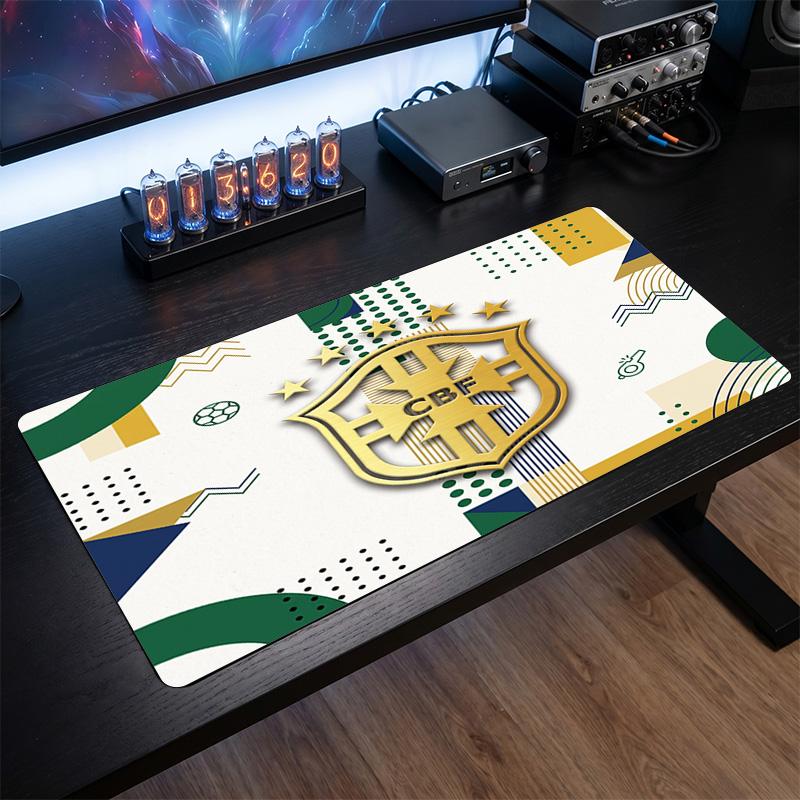 Brazil Football Crest Mouse Pad, Extended Non Slip Rubber Desk Mat for Gaming Office Laptop Fan Gift