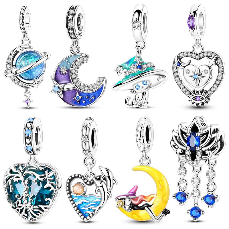 Heart Shape Star Moon Pattern Pendant Charm Beads Fits Bracelets Bangle Necklace Women Luxury Diy Fine Dangle Bead Jewelry Gifts