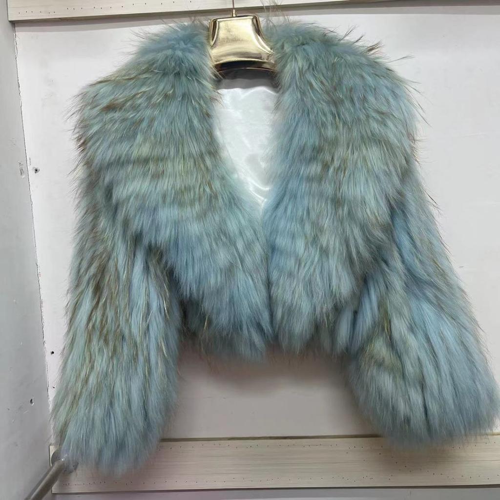 Real Raccoon Fur Coat Quilted Braided Large Lapel Fur Coat High Waist Short Style Youthful Temperament Winter Top