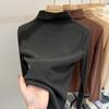 Versatile Plush Half-High Collar T-Shirt: Stylish, Slim-Fit Warm Base Layer for Autumn/Winter, Wearable Indoors or Out.