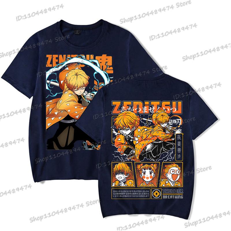 New Demon Slayer Zenitsu Agatsuma T Shirt Men Fashion Manga T-shirts Cool Two-sided Graphics Unisex Tops Anime Homme Camiseta