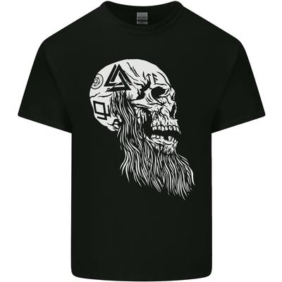 Viking Skull With Beard and Valknut Symbol Unisexs Light Cotton TShirt