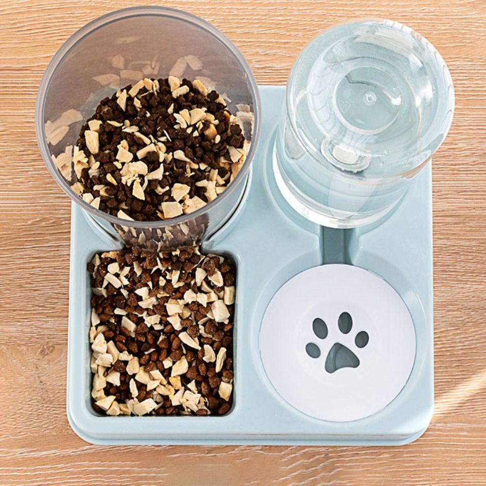Automatic Pet Feeder and Waterer 2 in 1 Anti-tip Pet Water Dispenser Plastic Visible Pet Food Container Puppy