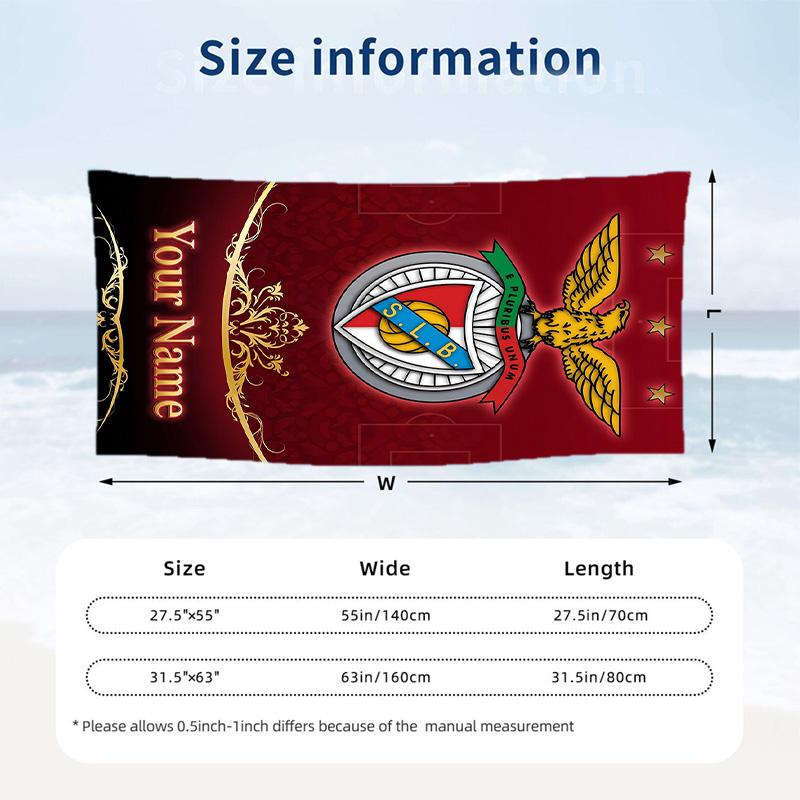 Beach Towel Benfica FC Print Custom Name Text Soft Towel for Swimming Pool