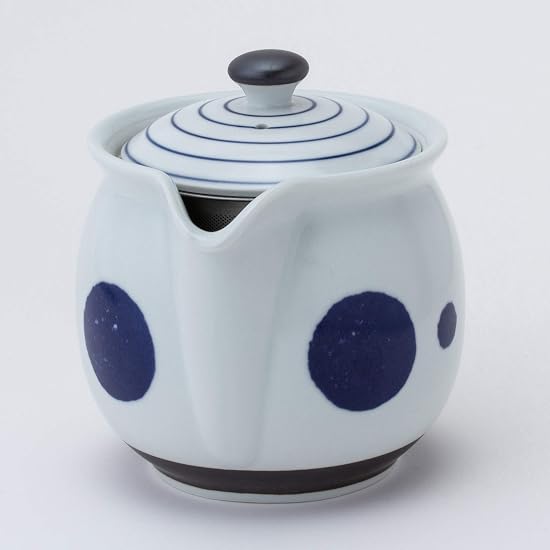 Hasami Ware Teapot, Marumon Line Pattern (with Super Stainless Steel Tea Strainer), Capacity approx.