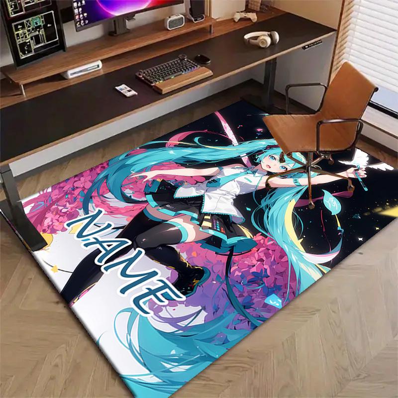 Custom Hatsune Miku Mat Personalized Name, Polyester Washable Indoor Entryway Rug, Gift for Christmas, Easter, Thanksgiving Day