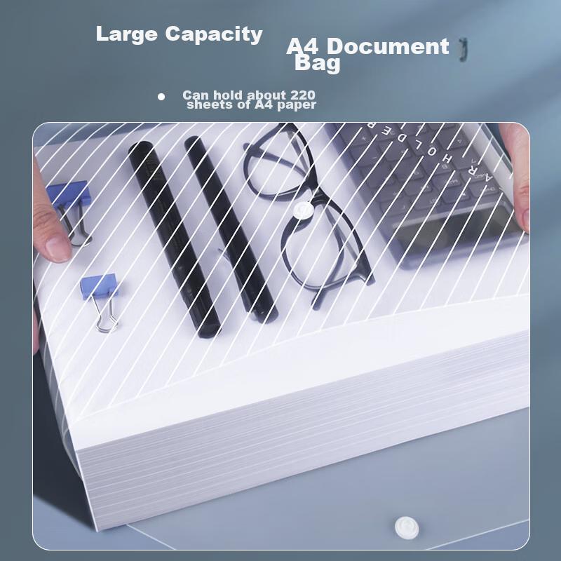 50 Transparent A4 Thick File Folders with Button Closure, Plastic Student Exam Paper Storage, Hidden Button, Waterproof Large Capacity