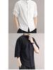 Men's Summer Korean Style Cotton-Linen Slim Fit Linen Shirt with Five-Point Sleeves.