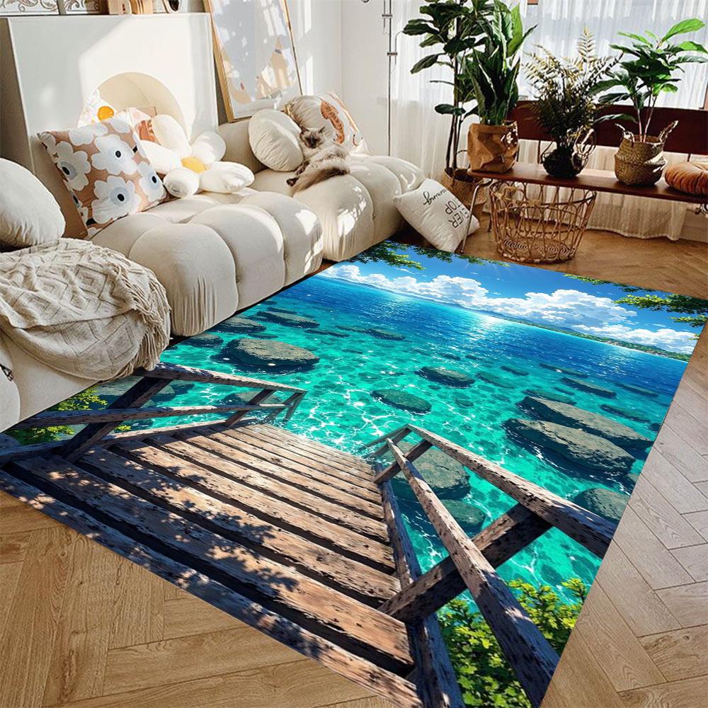 Printed Carpet Leading To The Underwater World Summer Marine Home Decor Non-slip Mat Living Room and Bedroom Carpet