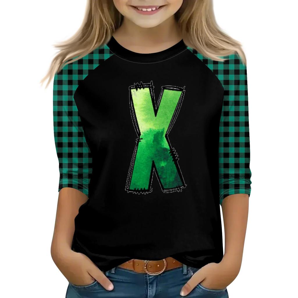 Oberteile für junge Mädchen von 4–16 Jahren, Rundhalsausschnitt, 3/4-Ärmel, T-Shirts, trendige Oberteile, Outfit-T-Shirts