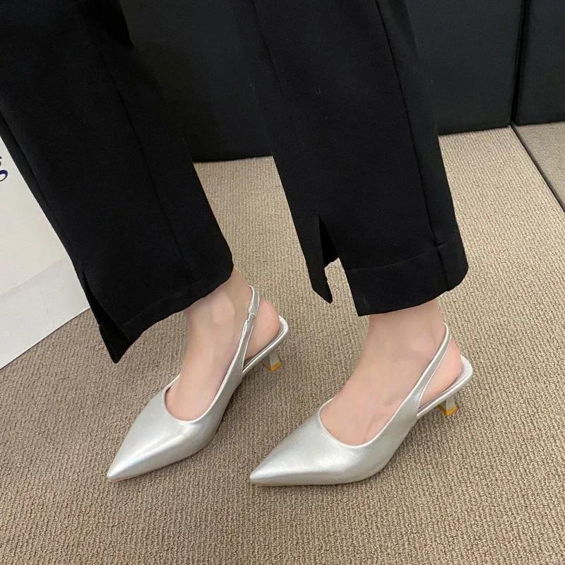 Fashion Fashion Female Shoes 2025 New Women's Pumps Solid Color Simple Mid Heel Shoes Sexy Pointed Toe Slingback Elegant Dress Shoes