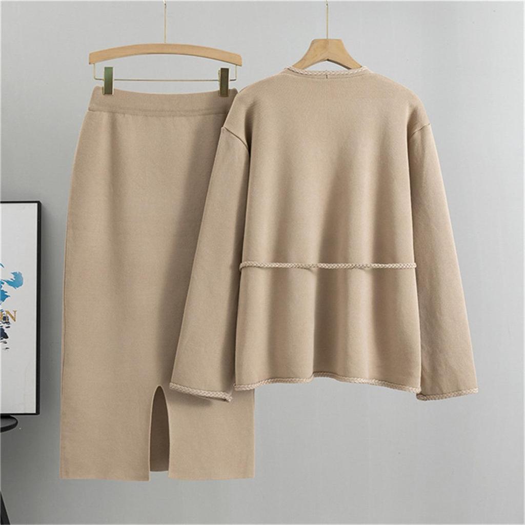 Knitted Two Piece Loose Casual Half Skirt Fashion Set Women's Spring And Autumn Sweater Ins Skirt