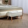 Upholstered Storage Bench, Velvet-Look Fabric Cover, Wooden Legs, for Living Room, Bedroom, Hallway, 80 x 35 x 42 cm, White