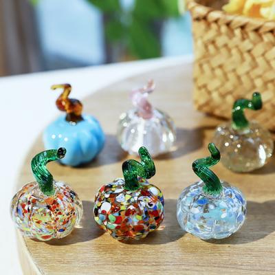 Hand Blown Glass Pumpkin Figurine Mini Halloween Thanksgiving Pumpkin Statue Faux Crystal Pumpkin