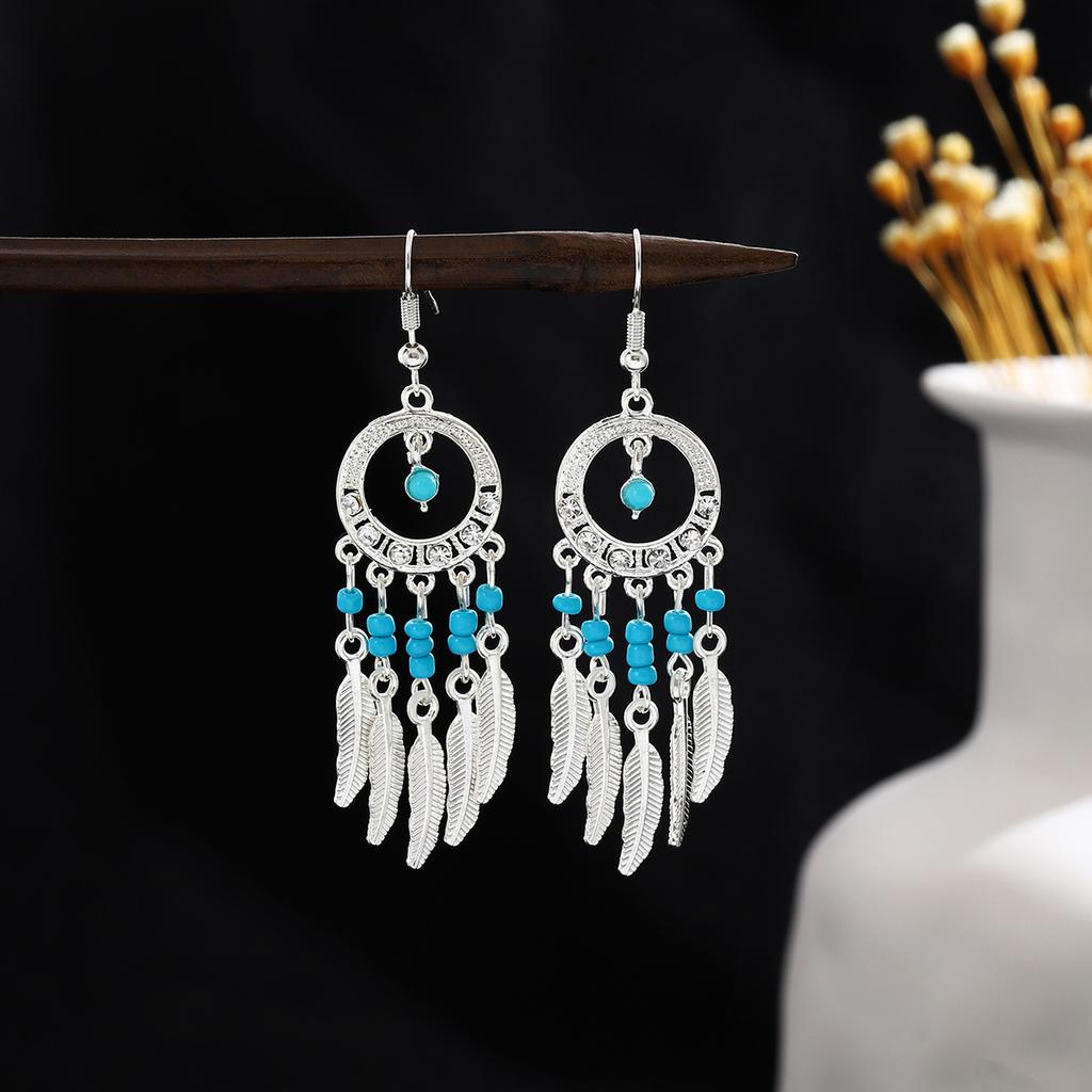 Bohemian Fringed Turquoise Earrings, Retro Minority Style Earrings, Personalized Temperament Earrings.