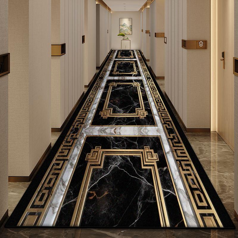 Luxury Marble Long Corridor Carpet Non-slip Washable Hall Runner Carpets Stairway Rug European Style Aisle Door Mat Customizable