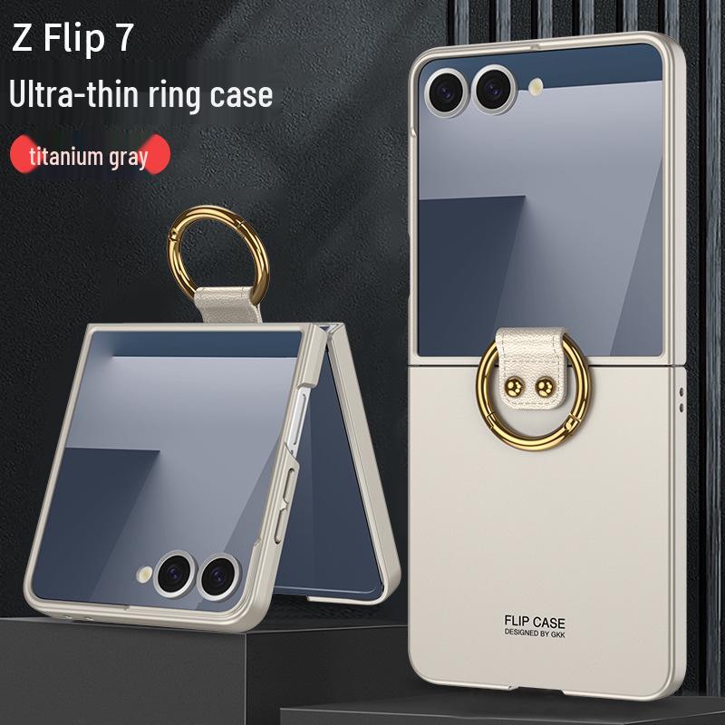 Samsung Z Flip7 Ultra-Thin Phone Case with Finger Ring, Large Window, Spray Paint Finish, Skin-Feel, Foldable Screen Protection