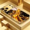 Funda de teléfono premium de cristal galvanizado para iPhone 17, 16, 15, 14, 13, 12, 11pm Pro Plus. Diseño de meteorito y luna dorados.
