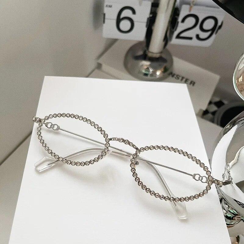 Diamond Oval Ladies Sunglasses Luxury Brand Diamond Small Glasses Japanese and Korean Metal Trend Decoration Oculos De Sol