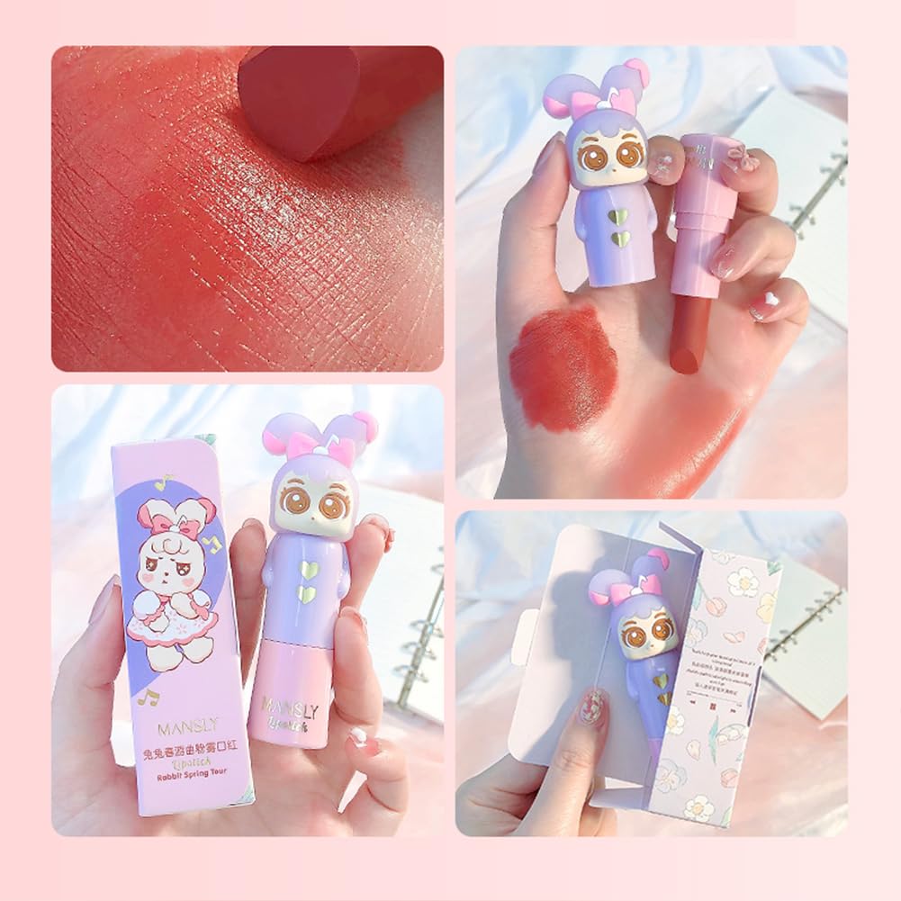 Little Rabbit Spring Outing Song Powder Mist Girl Transparent Fashion Lip Gloss Happy Tour Lipstick, Matte, Color-Resistant, Cup, Heart, Student,