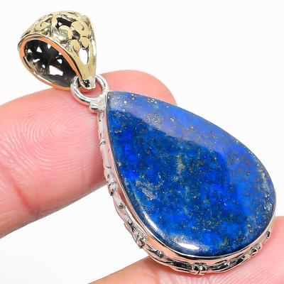Natural Lapis Lazuli Gemstone Handmade 925 Solid Sterling Silver Pendant 2" G7H51