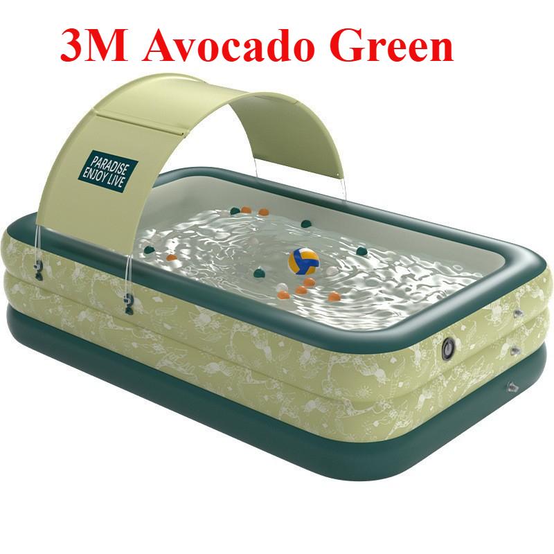 Inflatable Swimming Pool with Canopy,Extra Large Blow Up Family Pool with Batteries Unplugged Built-in Pump for Outdoor Garden