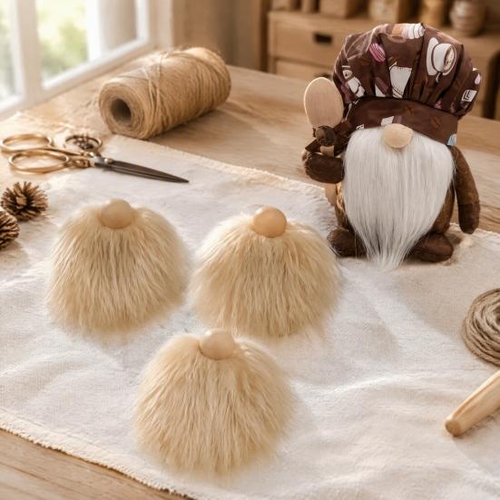 Gnome Beard for Crafts 3Pcs DIY Beards with Wooden Ball Noses, Plush Beard, Christmas Elf Set Faux Fur Dwarf Handmade Doll Decorations Nose