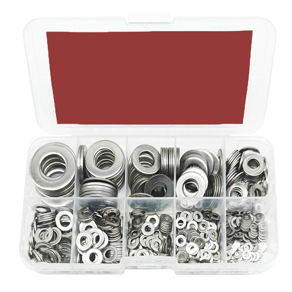 200/910pcs Stainless Steel Screw Flat Washer Spacer Metal Washer Fastener Kit For Factory Repairs Home Improvement Furniture