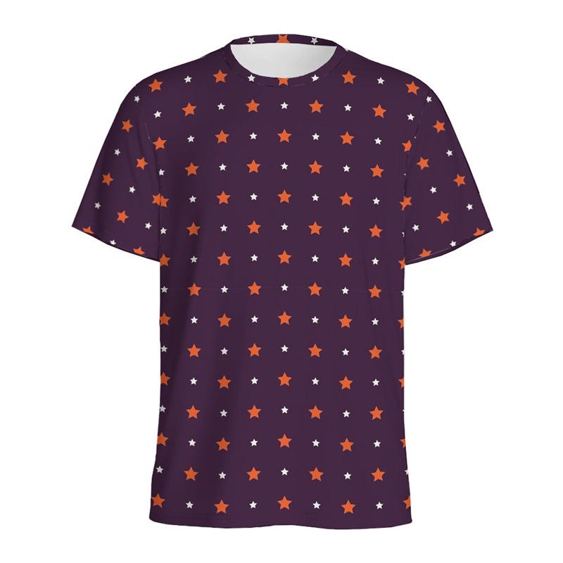 Colorful Star Graphic T-shirt For Men 3D Printed Pentagram T Shirt Casual Tops Short Sleeves Street Loose Round Neck Tee Shirts