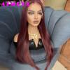 Burgundy Lace Front Wig 13x4 Frontal Long Silky Straight Wigs Glueless Synthetic Hair Mix Wine Red Natural Looking Daily Wear