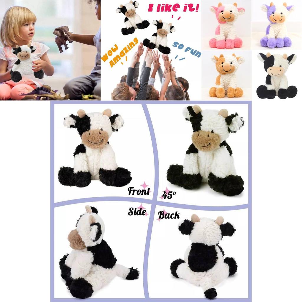 Adorable Smiling Black And White Cow Plush Toy Soft Stuffed Animal Doll Gift