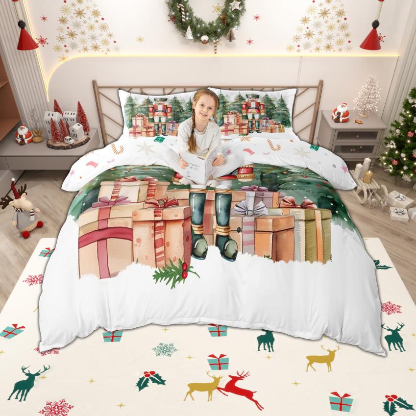 Homewish Kids Merry Christmas Duvet Cover Set Cute Nutcracker Bedding Set Happy New Year Bedroom Set Room Decor